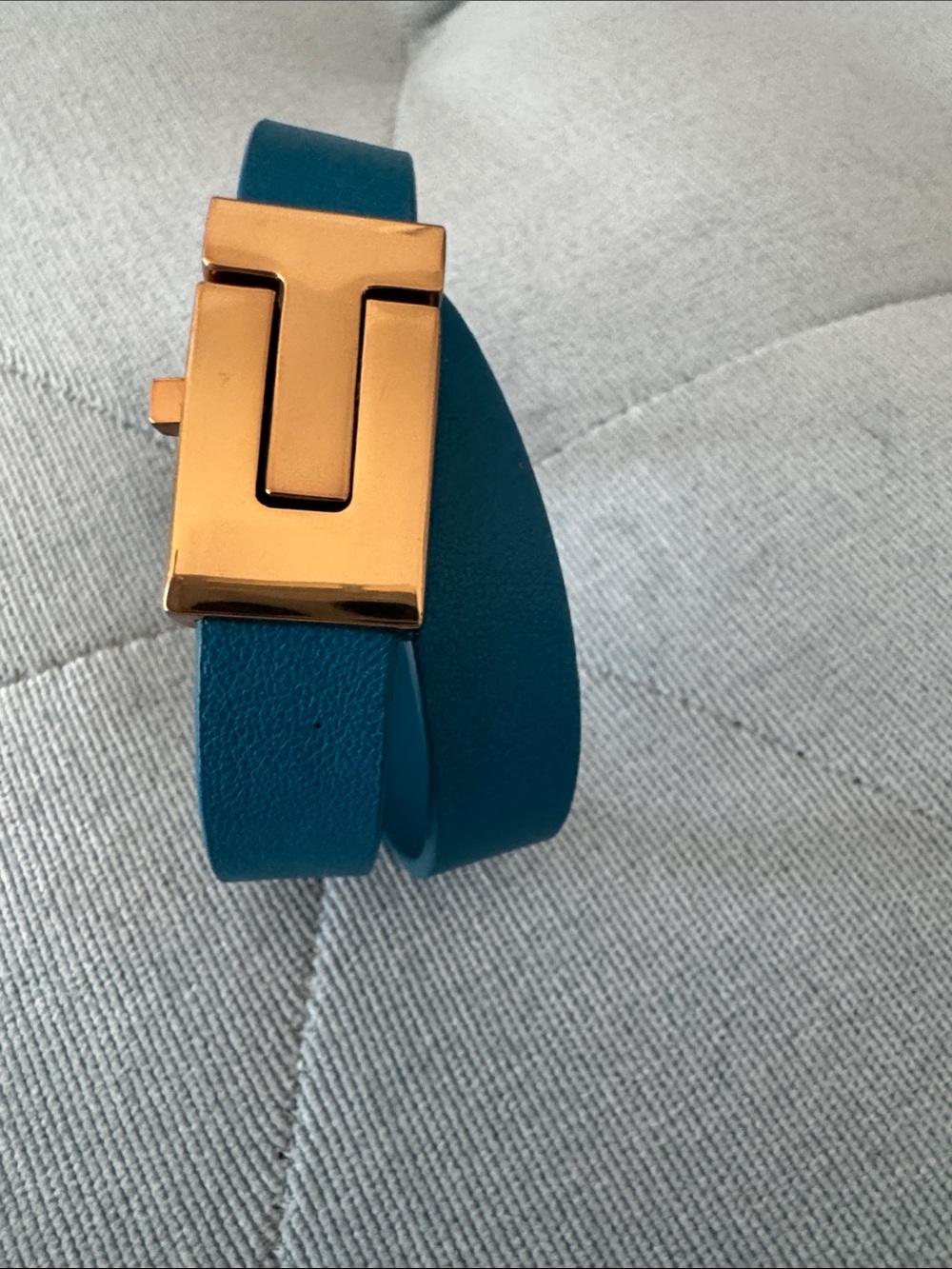Tory Burch Double Wrap Leather Bracelet Teal & Gold Tone Never Worn
